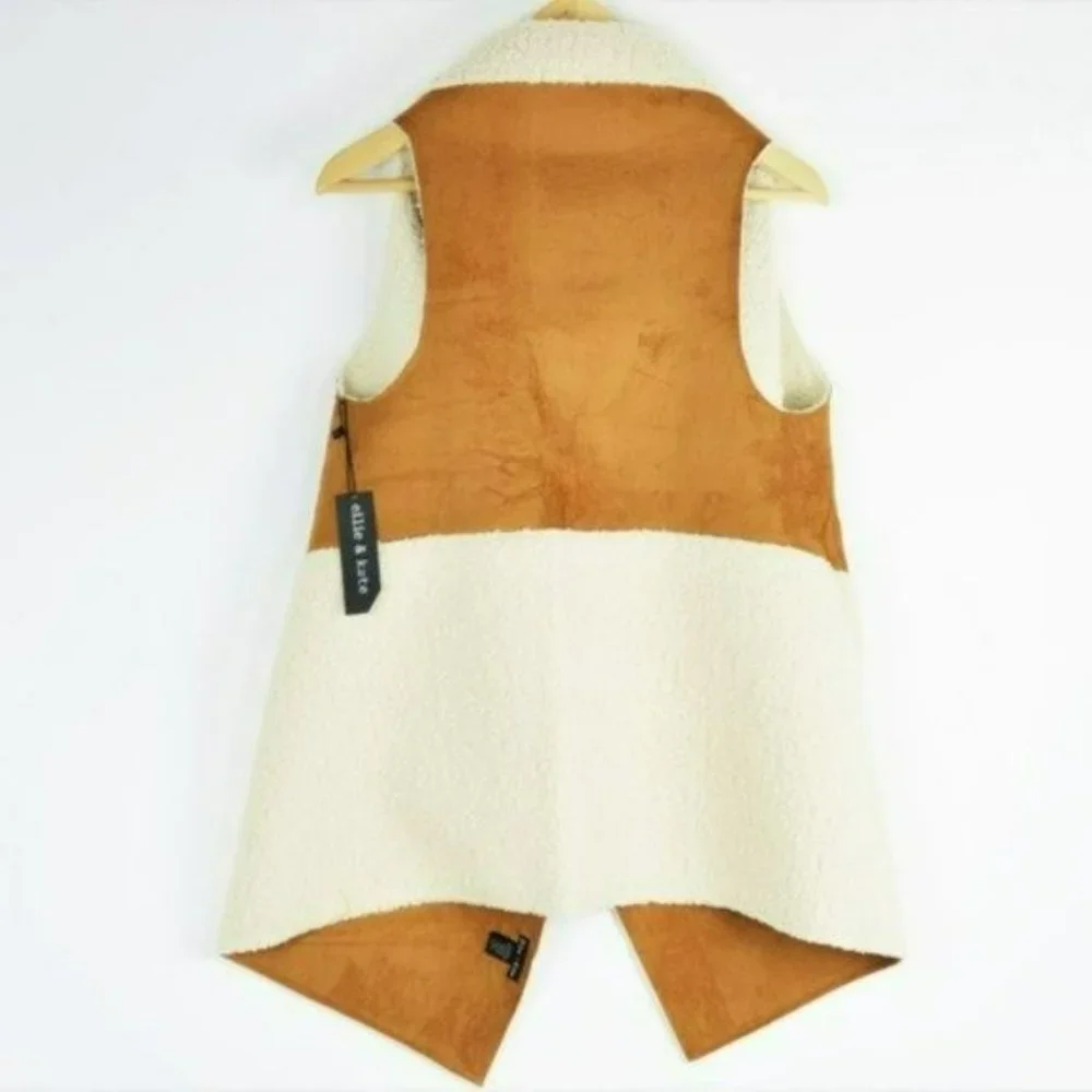 NWT Ellie & Kate Contrast Sherpa / Suede Open Front Relaxed fit Vest - Picture 5 of 5